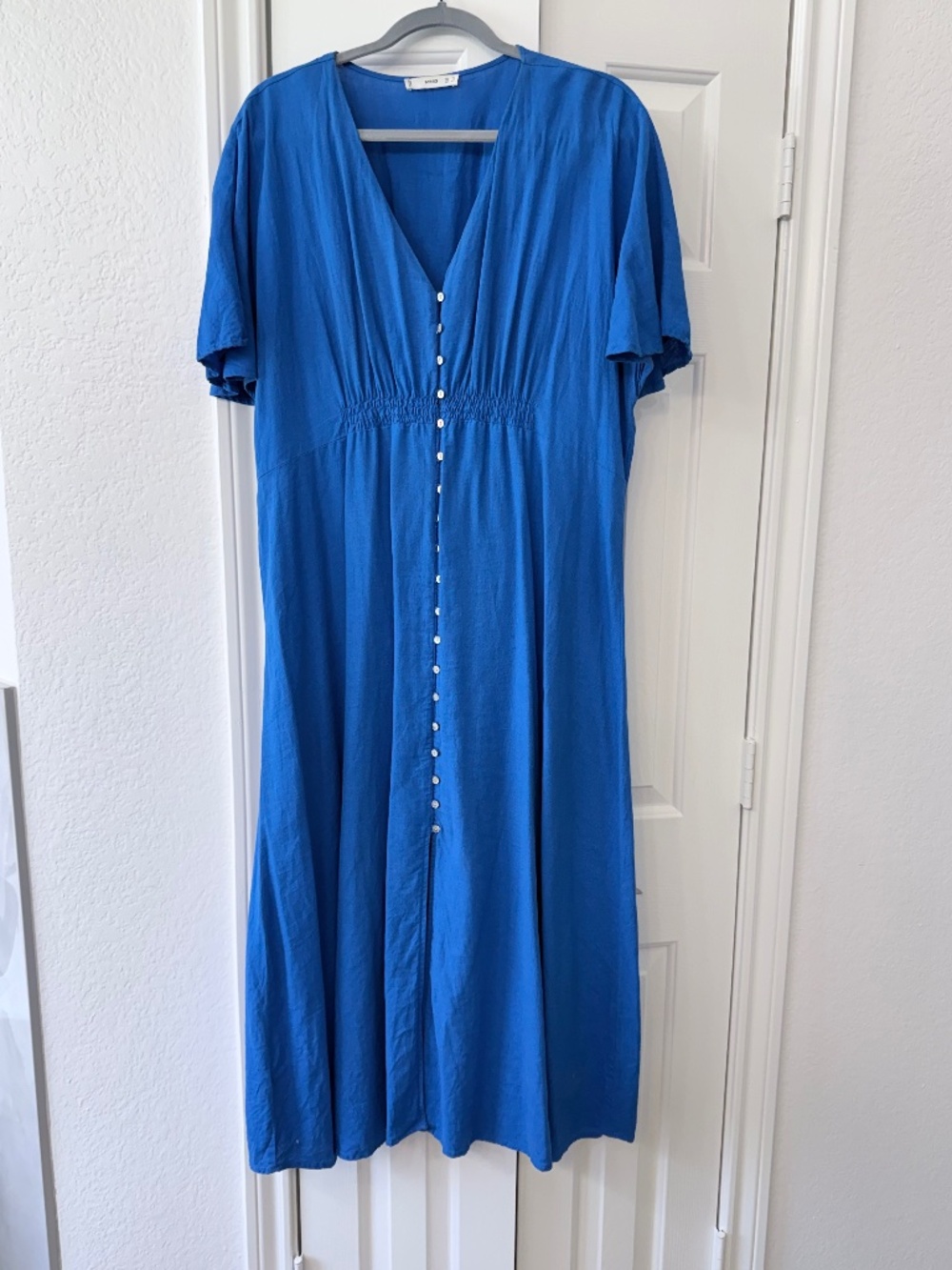 Mango Maxi Linen Dress in Blue